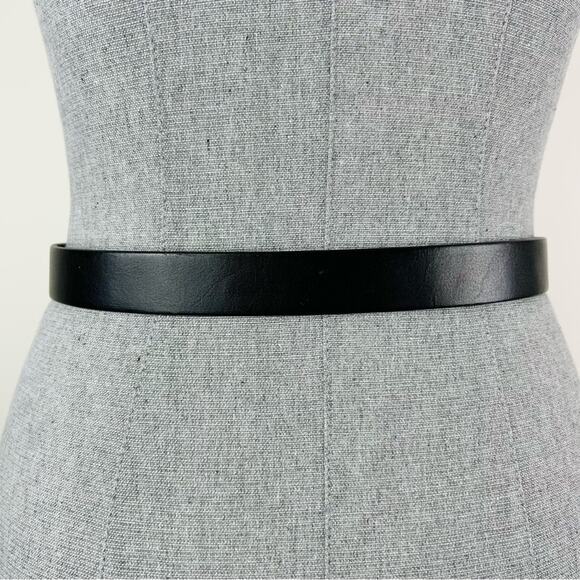 Vintage Black Leather Belt with‎ Silver Scrollwork Buckle Size Small main image 4